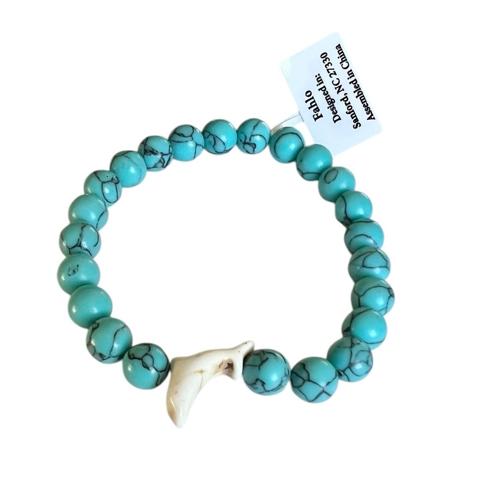 NWT The Odyssey Bracelet Stretch Faux Turquoise Beaded Dolphin